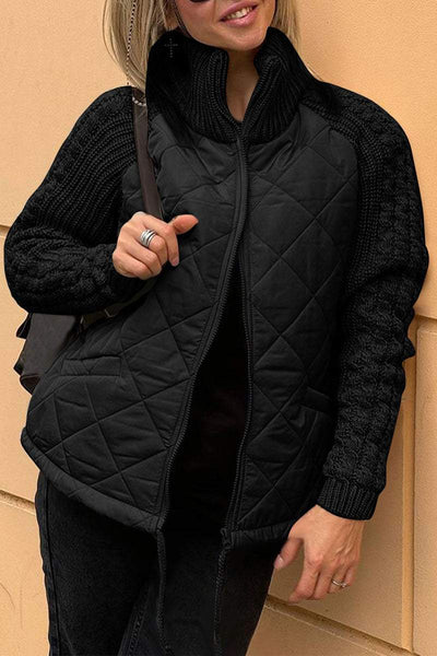 Women's casual solid color zipper jacket with contrast patchwork