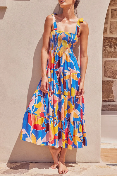 Mia - Printed dresses with thin straps and urban fashion patches