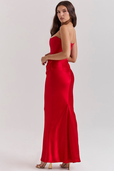 Strapless corset design evening dress with delicate pleats