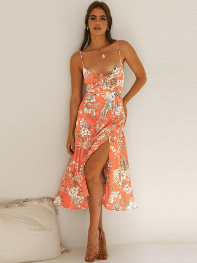 Domenica - Backless V-neck floral print maxi dresses