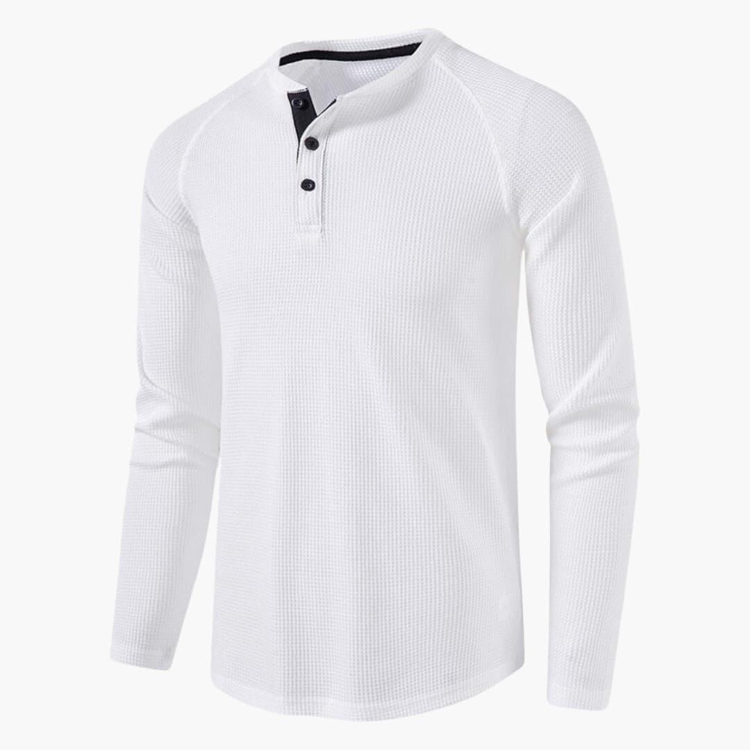 Men's T-shirt with mid-chest button closure and long sleeves for a modern style