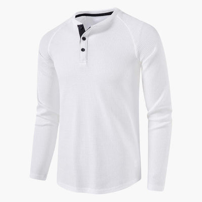 Men's T-shirt with mid-chest button closure and long sleeves for a modern style