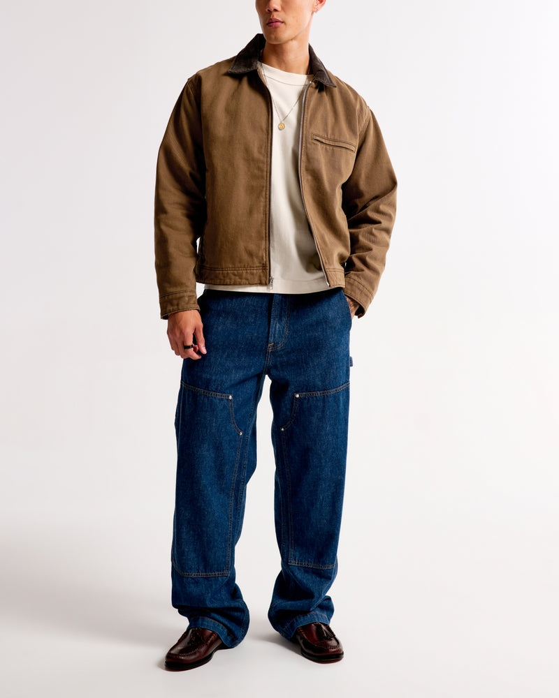 Cropped Work Jacket with Zipper