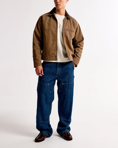 Cropped Work Jacket with Zipper