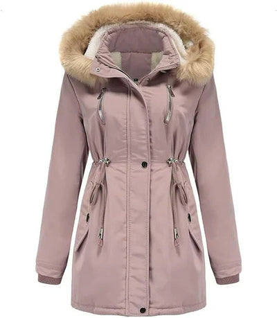 Elegant long women's winter coat with hood