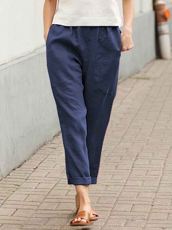 Lucia - Women's Loose Solid Color Cotton Linen Pocket Harem Pants