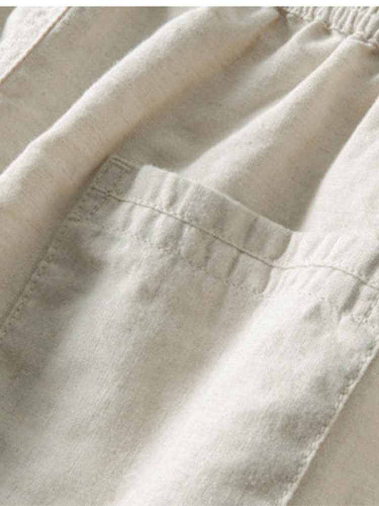 Men's set with short-sleeved mandarin collar shirt and casual straight-leg trousers