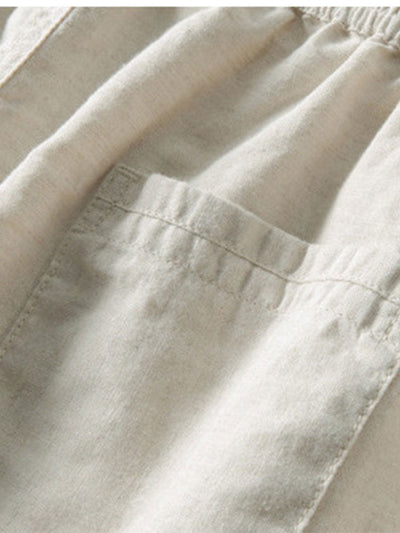 Men's set with short-sleeved mandarin collar shirt and casual straight-leg trousers