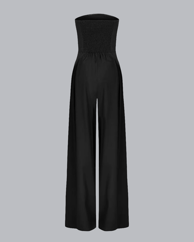 Elegant strapless evening jumpsuit with wide-legged trousers for events and parties