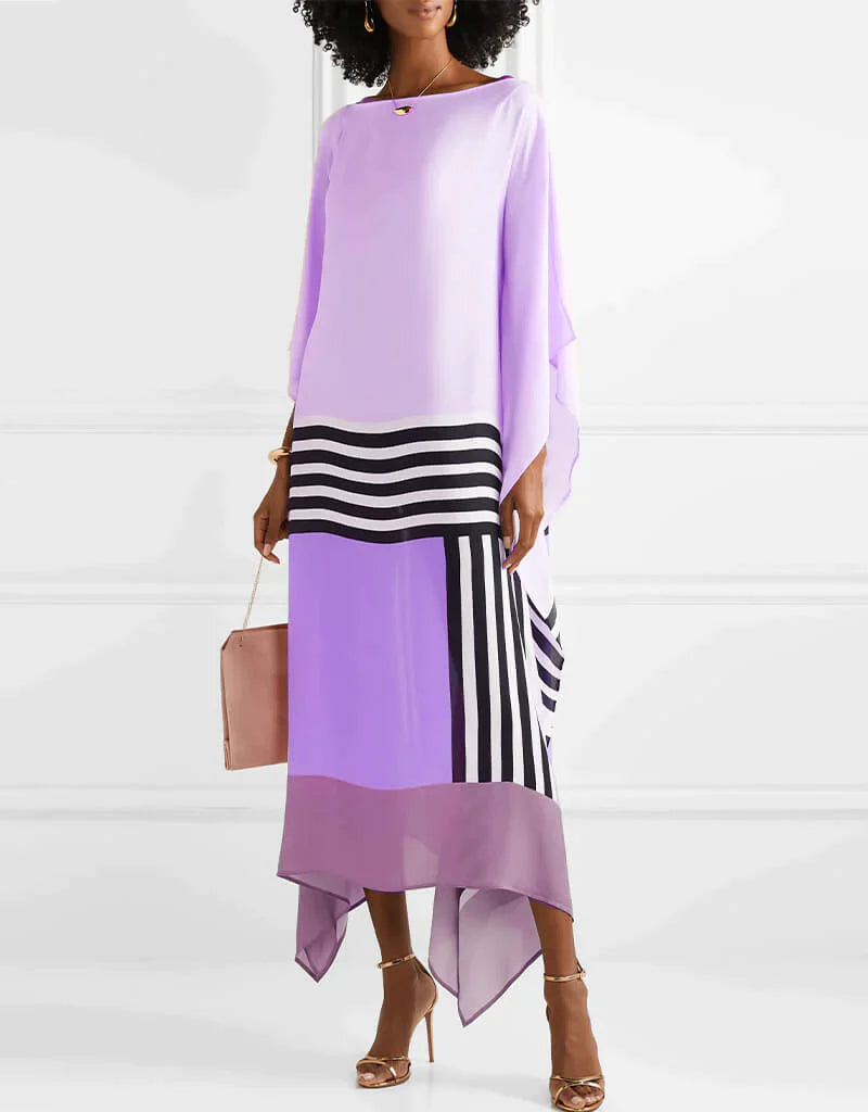 Modern batwing midi dress with elegant geometric print