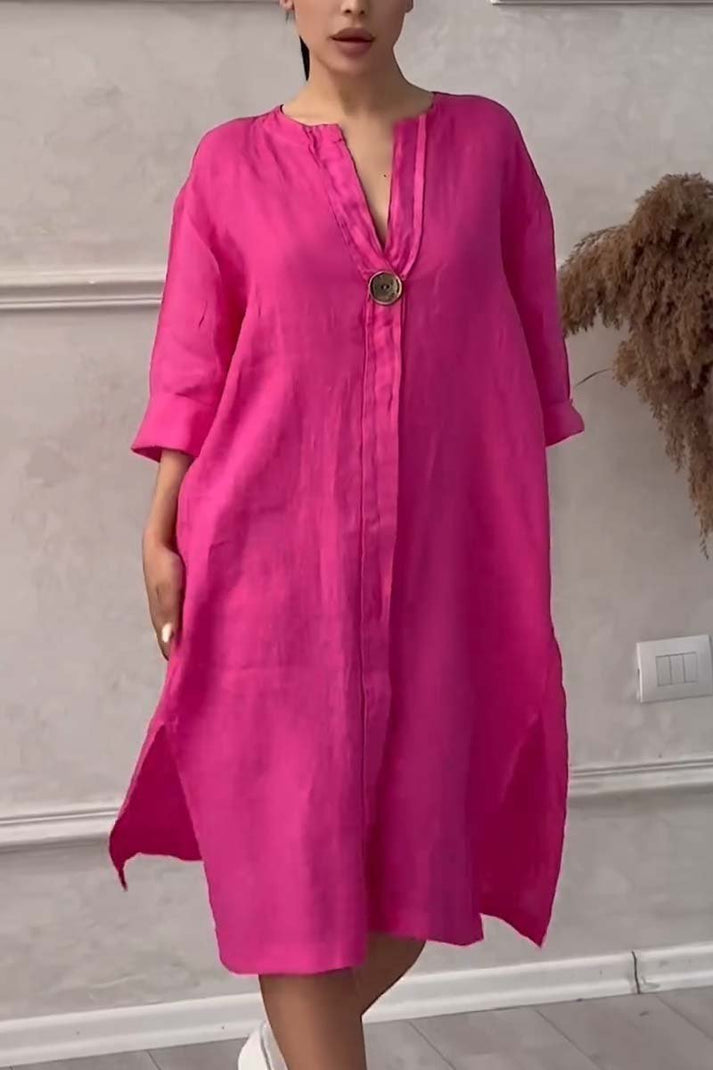 Emma - Casual cotton and linen button-down dress