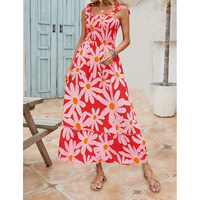 Casandra - Women's Loose Long Summer Bohemian Printed Strappy Dresses