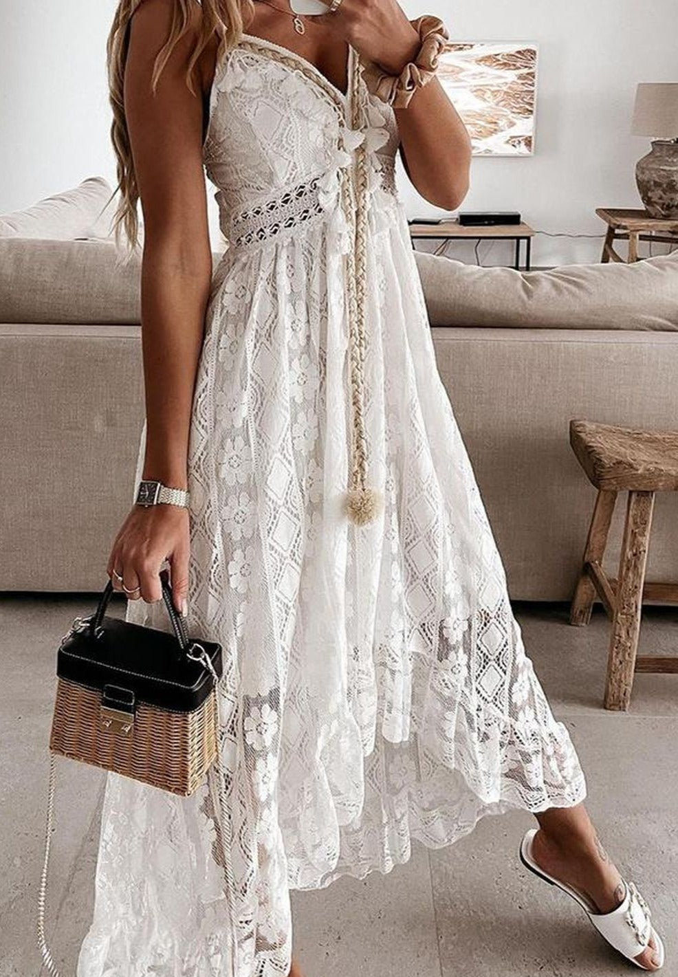 Summer dress with lace and crochet details