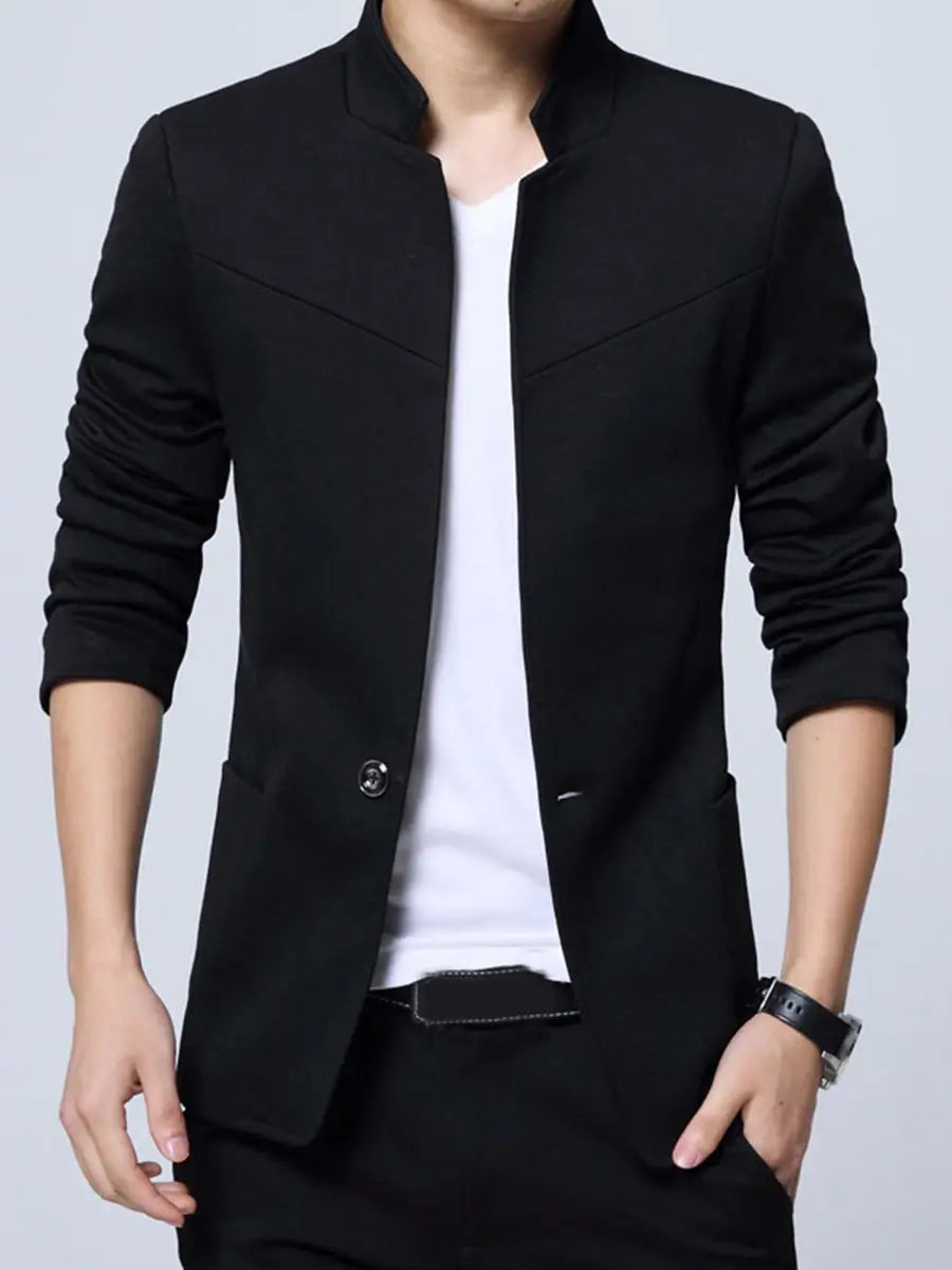 Men's Slim Fit Blazer with Mao Collar and Casual Style