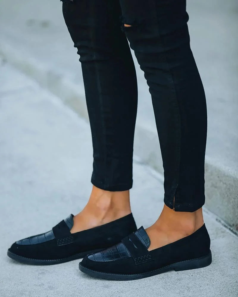 Solid round toe flat loafers