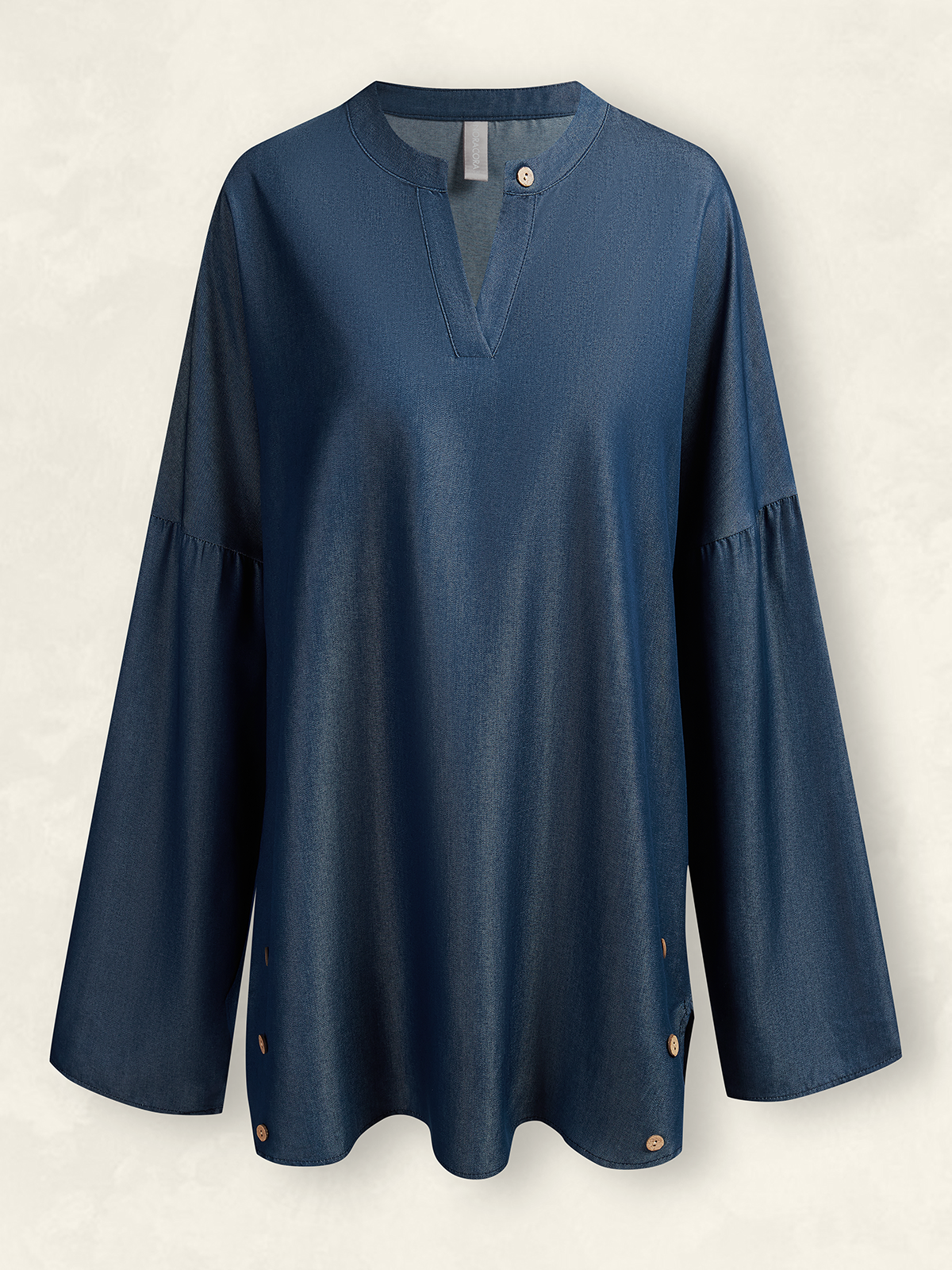Daniela - Women's Long Sleeve Blouse Spring/Autumn Simple Buckle Notched Everyday Going Out Casual Top Blue