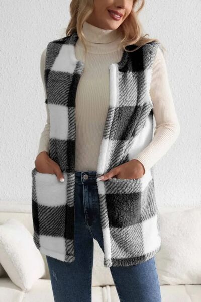 Laura's Open Check Vest - Warm and Cozy Style