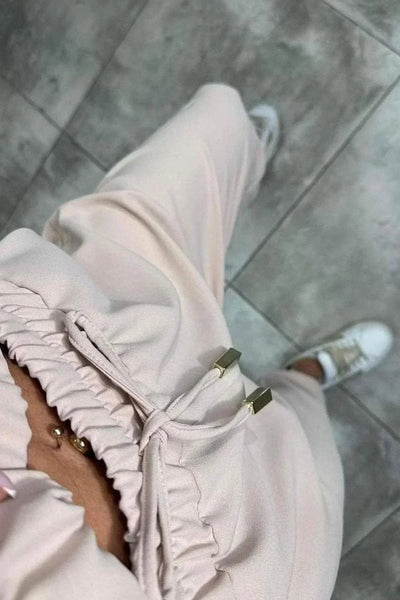 Women's Two-Piece Set - Solid Color Shirt and Pants