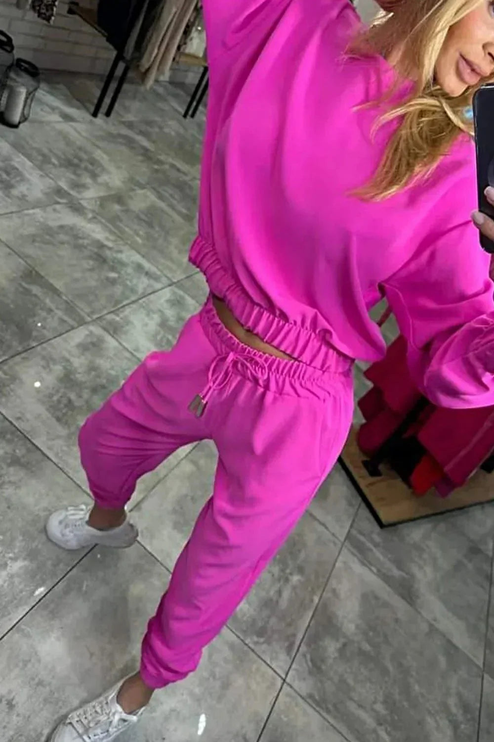 Women's Two-Piece Set - Solid Color Shirt and Pants