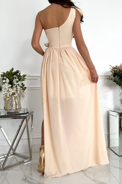 Elegant Long Party Dress with Ruffles and One Shoulder