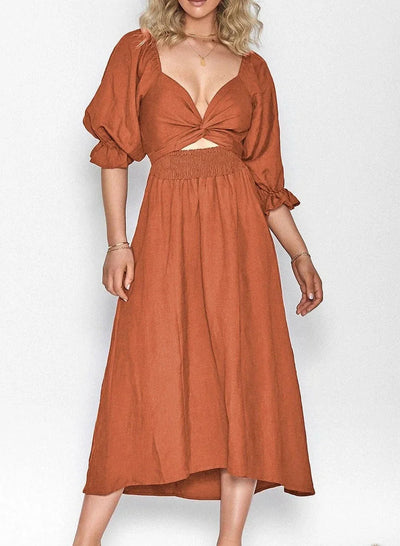 Evelyn - Elegant A-line Dresses with Square Neck and Solid Ruffles