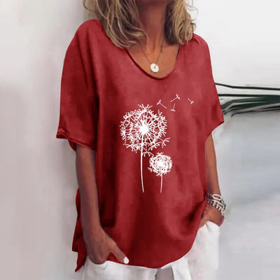 Alba - Green Floral Print Crew Neck Half Sleeve T-Shirt