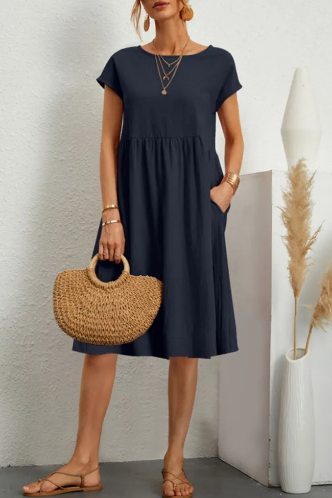 Melanie - Casual Solid Patchwork Dress with O-Neck and Short A-Line Sleeves