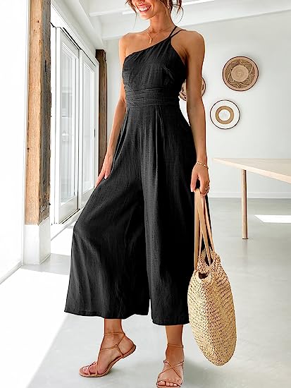 Women's Summer Wide Leg One Shoulder Jumpsuit