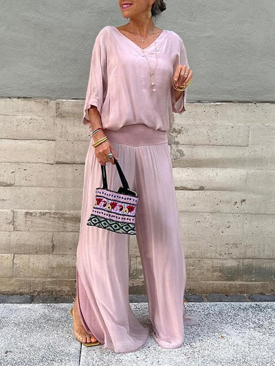 Marta - Elegant two-piece set with wide chiffon pants