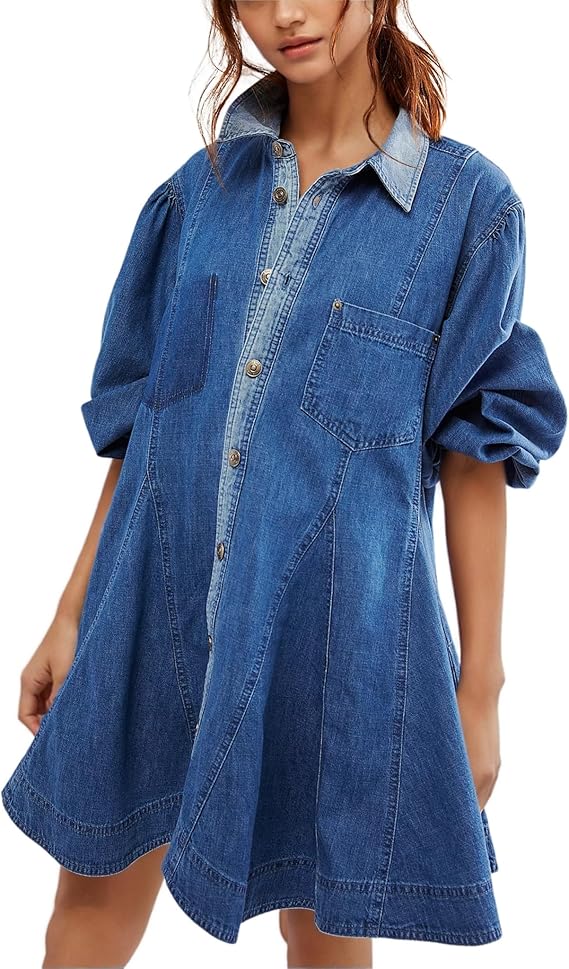 Elegant long dress with voluminous sleeves for women