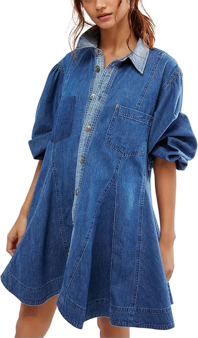 Elegant long dress with voluminous sleeves for women