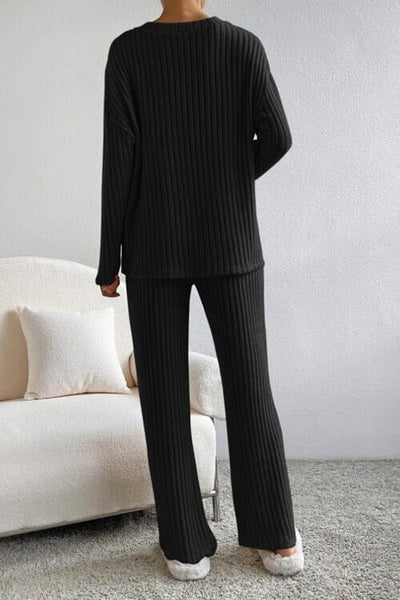 Women's V-Neck Top and Pants Set for Home Style