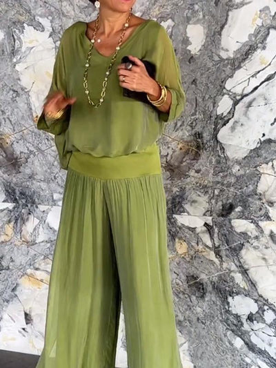 Marta - Elegant two-piece set with wide chiffon pants