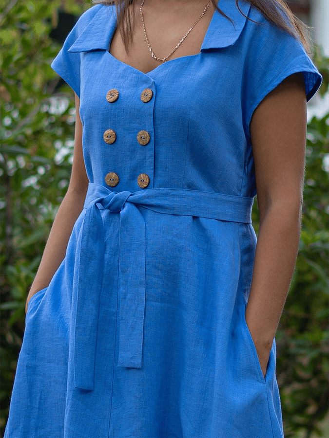 Carolina - Women's casual dress with two pockets and plain lapel
