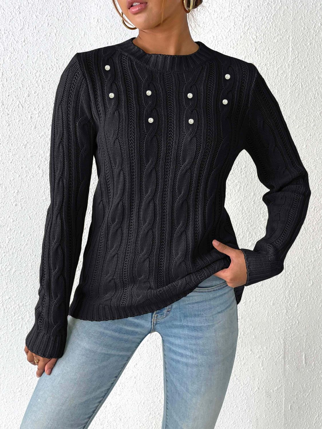 Exquisite sweater with braids and decorative beads