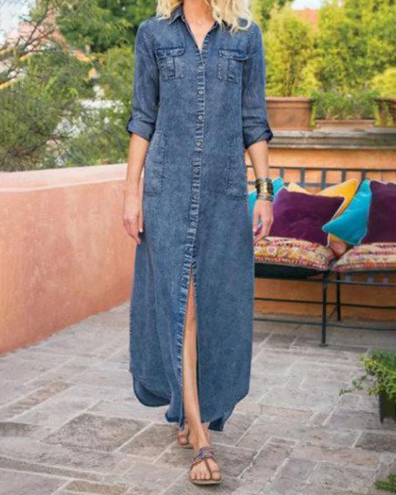 Emma - Loose Casual Single Breasted Denim Dress