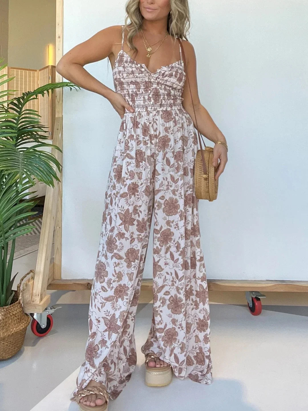 Judith - Floral Strappy Wide Leg Jumpsuit