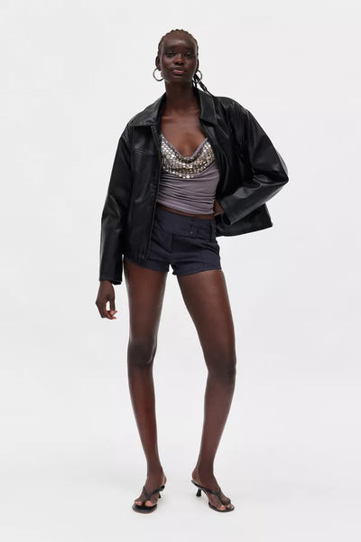 Elegant Women's Jacket - Biker Style Coat