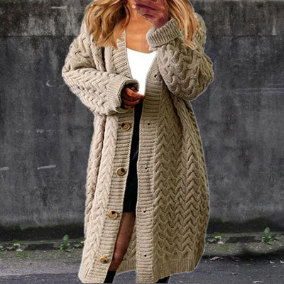 Loose-fitting, mid-length button-down cardigan