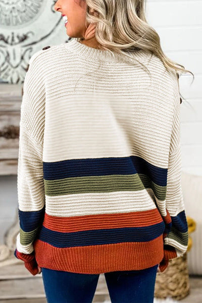Winter New White Striped Sweater for Women