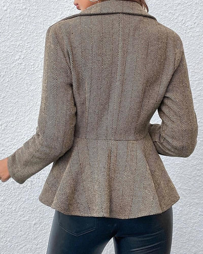 Elegant Button-Down Blazer with Striped Ruffle Hem, Slim Fit