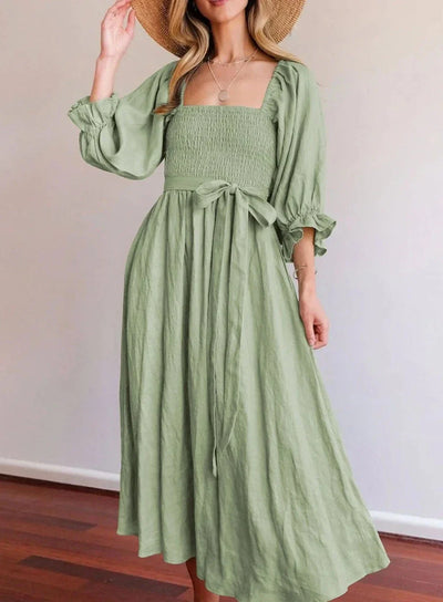 Evelyn - Elegant A-line Dresses with Square Neck and Solid Ruffles