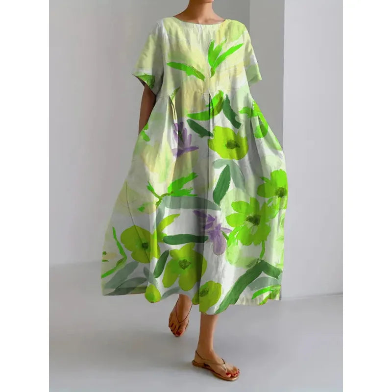 Laura - Women's Art Floral Print Pocket Tunic Dress