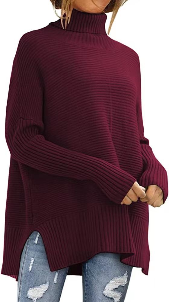 Women's Warm Turtleneck Sweater, Loose Batwing Sleeve Pullover