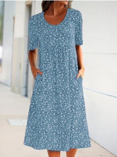 Alexandra - Floral Print Crew Neck Dress