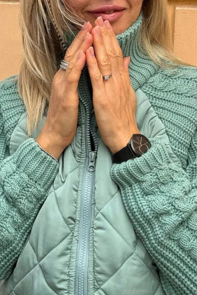 Women's casual solid color zipper jacket with contrast patchwork