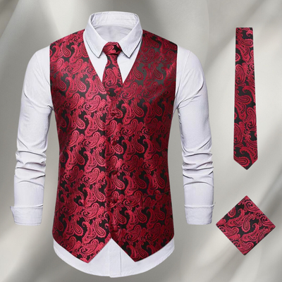 Elegant classic style men's vest, tie and handkerchief set