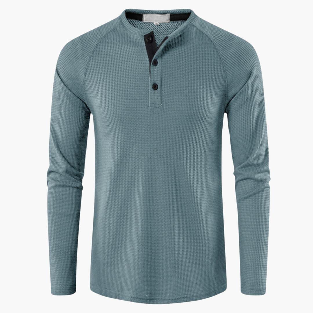 Men's T-shirt with mid-chest button closure and long sleeves for a modern style