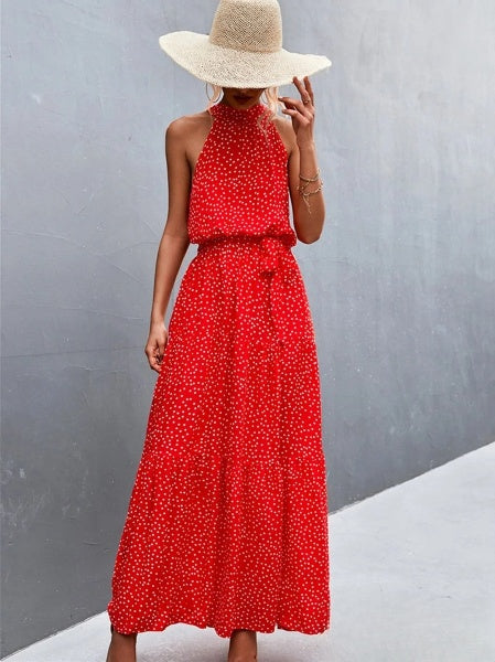 Irene - Bestselling strapless jumpsuit dress with a wave-dot print neckline
