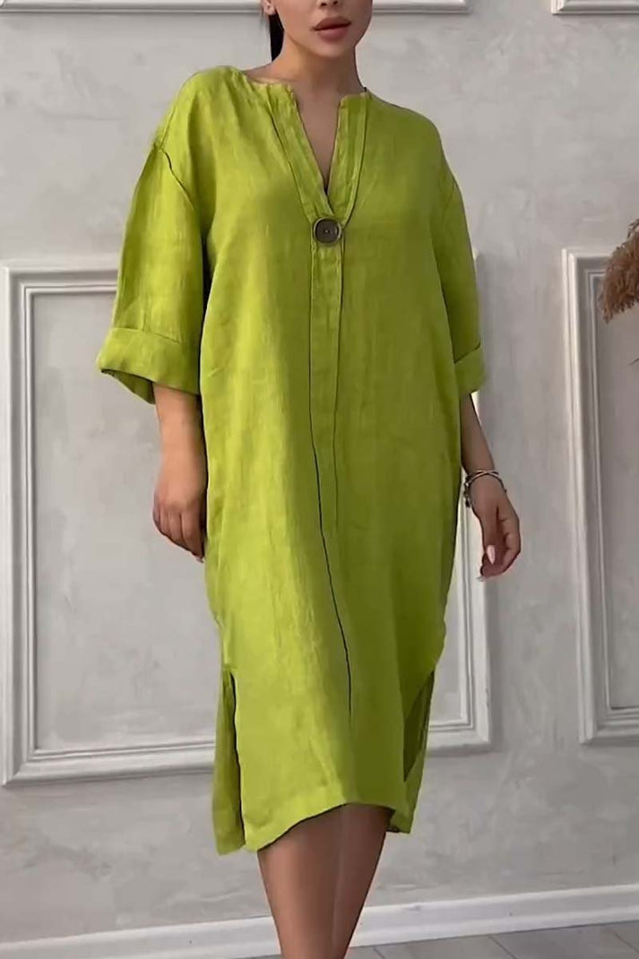 Emma - Casual cotton and linen button-down dress